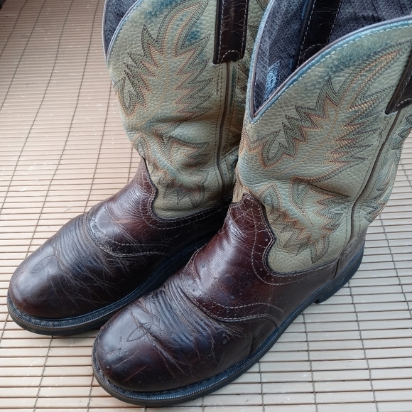 Justin Original Work 'Stampede' WK4660 Tan Brown Leather Mens Cowboy Boot Sz 9.5 - Picture 2 of 8